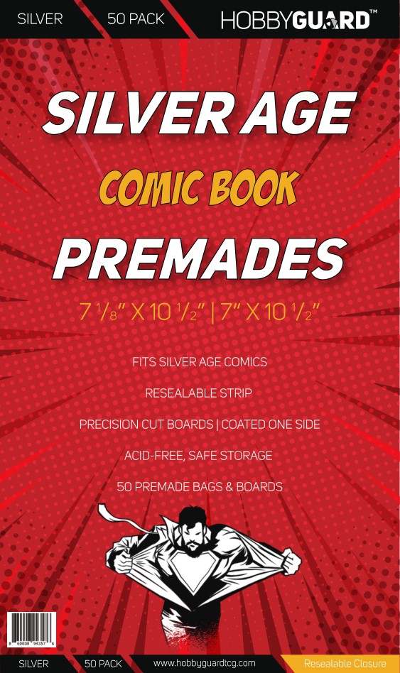 Resealable Silver Age Premade Comic Book Bags and Boards (50 Pack) Hobby Guard