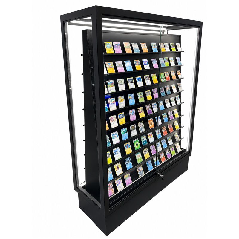 Trading Card Display Case | Double Sided Gondola Aisle Unit | Tempered Glass | LED-1